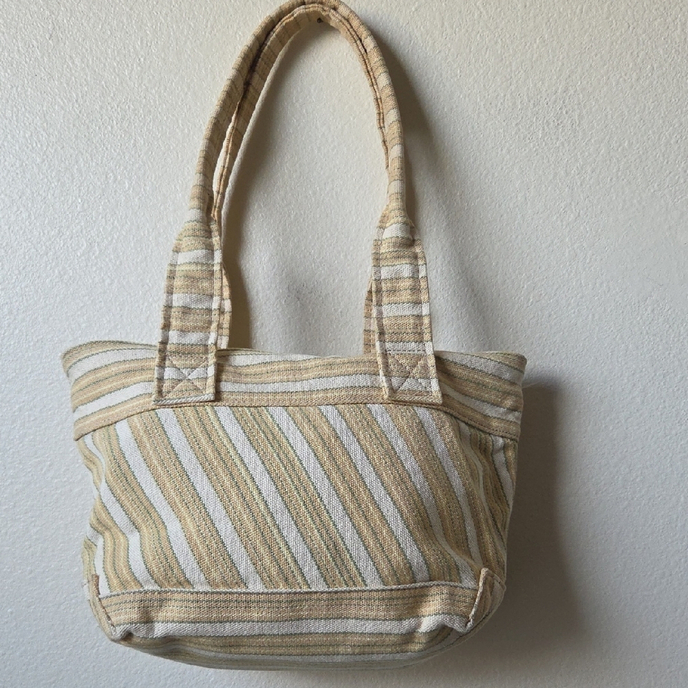 American Eagle Small Tote Bag Purse Stripes Green Straw AEO